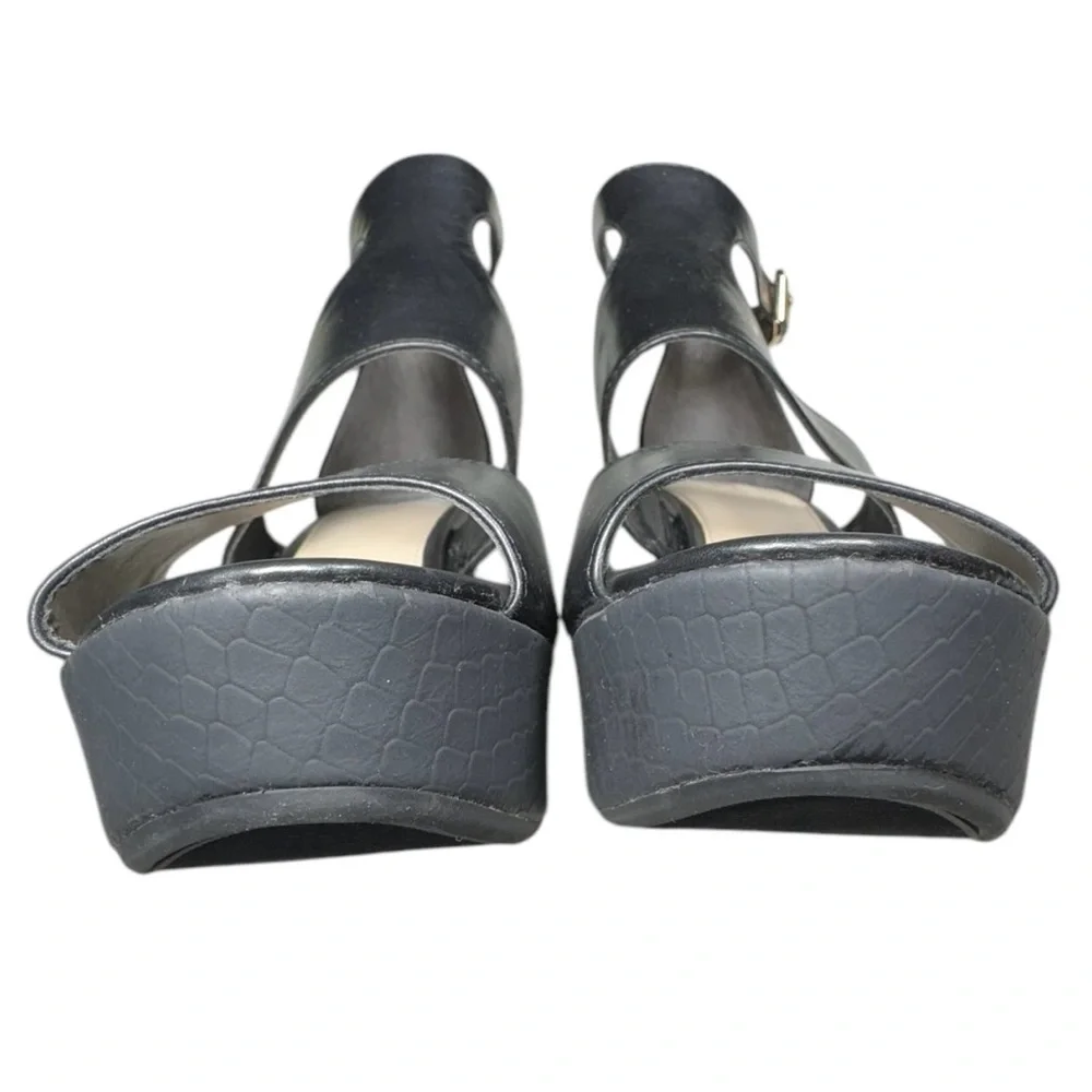 Bar III Sophie Black Faux Leather Open Toe Wedge Platform Sandal Size 9